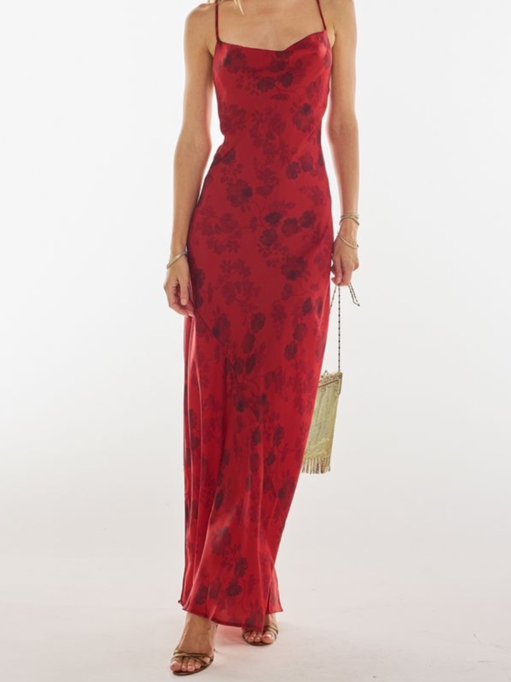 RESA Red Current Floral Slip-Style Maxi Dress